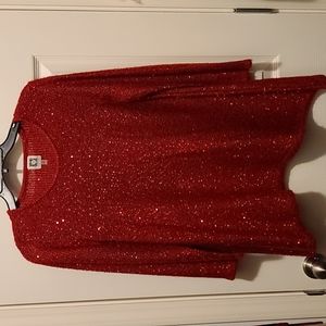 Anne Klein Red Sequin Sparkle Sweater Medium